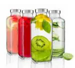 FeeloPie Reusable Travel Glass Drinking Fridge Bottle - French Square Bottle with Stainless Steel Lid for Home, Travel, Juicing, Water, Smoothie, Milk - 1000ml (Set Of 4)