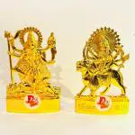 DARIDRA BHANJAN -Gold Kali MATA Statues for Car Dashboard Mandir, Metal Gold Goddess Kali Mata Statue, Brown Durga and Kali , Set of 2 Gold plated ma kali and Durga Statue, Durga Devi Statue, God Kali.