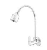 Prestige Ocean Flexible Flow Control Sink Cock with Wall Flange Silver for Kitchen Sink Wash Basin Faucets Pillar Tap Faucet (Wall Mount Installation Type)