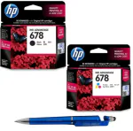 HP 678 Original Ink Cartridge (Black & Colour) (Set of 2) With ITGLOBAL 3in1 Multi-Function Pen