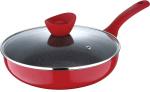 Bergner Bellini Plus 5-Layer Non-Stick 24 cm Deep Frypan with Glass Lid, 2.4 Litres Frying Pan with Soft Touch Wooden Finish Handle, Thickness 3.2mm, Induction Bottom, 1-Year Warranty, Red