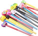 Neel Wood Multicolor Wooden Pencils Colorful Stripe Pencil With Cute Eraser For Kids