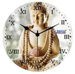 eKARTIK Wood Buddha Printed Designer Wall Clock for Home and Office (Multicolour,