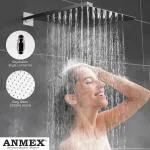 ANMEX 8X8 (8Inch) Stainless Steel UltraSlim Square Rain Shower Head with 12 inch square arm