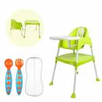 Safe-o-kid 5 In 1 Convertible High Chair Combo To Study Table And Chair With Training Spoon Set And Tray- Green Pack of 1