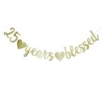 Festiko 25 Years Blessed Banner, Funny Gold Glitter Sign For 25th Birthday, Wedding Anniversary Party Supplies Props