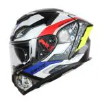 Ignyte IGN-4 Machine ISI/DOT Certified Double Visor Full Face Graphic Helmet with Outer Anti-Fog Clear Visor and Inner Smoke Sun Shield (X-Large 620 MM, Matt White Blue)