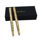 Auteur ARDHNARISHWAR Gold Brass Blue Ink Fountain Ink Pen & Roller Ball Pen (Pack Of 2)
