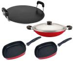 Nirlon 4 pcs of Red and Black Non-stick Kitchen Cooking Utensil Combo Set, Standard