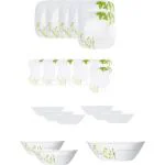 CORELLE Pack of 21 Glass Square Round European Herbs Dinner Set (Multicolor, Microwave Safe)