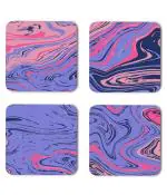 Whats Your Kick Marble Texure Pink And Blue Texure Design Printed Set of 4 Coaster With Metal Stand