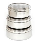 MIRVI Multipurpose Stainless Steel Puri Dabba With See-through Lid, Set of 3 Pcs (Size 10 to 12)