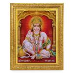 BM TRADERS Hanuman Ji Ashirwad Golden Zari Art Work Photo in Wall Hanging Golden Frame (11 x 13 inch)