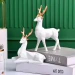 THE KUTIR Decorative Deer Pair Idol, Wild Animal Hiran Jora Statue Decorative Showpiece for Office Desk//Study Table//Gifting- White- Set of 2