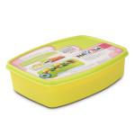 Nayasa Witty Double Decker Regular Plastic Lunch Box, Pack Of 2, 1 Decker with partition, 1 Inbuild Containers,1 Spoon & 1 Fork,Airtight & Leakproof Lid,Light Weighted,Easy To Carry,Ideal For School Going Kids, Green