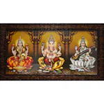 pujaNpujari God Photo Frames Lakshmi, Ganesh, Saraswati Photo Frame for Wall Hanging with Good Finishing Fiber Frame Design (20 Inch * 11 Inch) Religious Frame