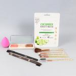 Rose Leaf Face Sheet Mask, 3 in 1 Blusher, Blender, 2pcs Eye Brow Pencil , Makeup Brush Set Full Combo for Women|Premium Quality