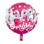 AMFIN Happy Birthday 3D Round Foil Balloon Pink / 3D Happy Birthday Printed on Pink Round Shape Foil Balloon for Party Decoration, Birthday Decoration, Kids Decoration