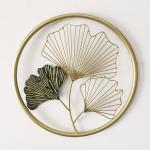 artact Wall Art Ginkgo Hand Painted Leaves Ring with 2 Wired Leaves High Gloss Finish on Metal