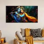 CREATIVEDECORE Illustration-Radha-Krishna-Love-Painting Canvas Wall Painting For Living Room, Bedroom, Office. | Size-(18x36)
