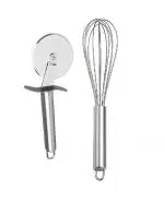 FIRST FRONT Stainless Steel SS Pizza Cutter With Stainless Steel Whisk ,Steel Egg Beater and (Multicolour, Pack of 2)