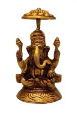 Idol Collections Brown Brass Ganesh Holding Umbrella Pose Idol