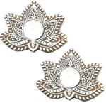 Reniq Wooden Hand Design Tea Light Candle Holder Stand Handmade Wooden 2 - Cup Tealight Holder Set (Brown, Pack Of 2)