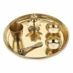 Dokchan Traditional Handcrafted Brass Puja Thali Aarti Bartan Plate Set of 6 Piece for Mandir Pooja Room Home Temple (Size 7 Inch | Color | Golden)