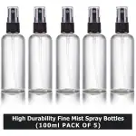 Clenom Multipurpose Refillable Fine Black Mist Empty Spray Transparent Bottles 100ml (Pack of 5) for Face Moisturizing, Hair Moisturizing, Plans, Electronic Gadgets, Travel, Cleaning etc