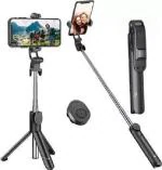 JOKIN XT-02 Bluetooth Extendable Selfie Stick with Wireless Remote and 2 Level Fill Light for Making TikTok, Vlog Videos and Tripod Stand Selfie Stick for Creating TIK Tok, Vlogs, Youtubers Tripod (Black, Supports Up to 500g)