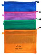 Shining Zon A5 Size Waterproof Travel Storage PVC Mesh Pouch Bag Organizer with Zipper for Cosmetic Jewelry, Makeup, Pencil-Pen Stationary Case - Pack of 50 Assorted Transparent Colours
