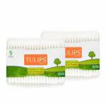 TULIPS Cotton Ear Buds/Swabs {pack of 2} with White PAPER Sticks {200/400 Tips} in a Flat Box