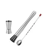 Zoov Stainless Steel Muddler , Mixing Spoon and Measuring Jigger , Professional Bar Tools