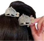 Samyak Combo of 2 Crown Princess Ponytail Holder Studded Rhinestone Hair Claw Clutcher | Crown Clip | Pins | Barrette Jaw Clamp Hair Accessories For Wedding Bridal Women Accessories