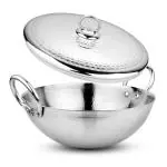 Prabha Stainless Steel Heavy Gauge Hammered Finish Kadhai, Kadai With Lid, Capacity 3.4 L, Size 280 MM