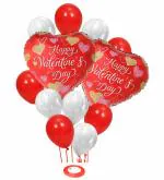 AMFIN (Pack of 13 ) Happy Valentine's Day Heart Shape Foil Balloon Bouquet with White & Red Metallic Balloons & Curling Ribbon for Valentines Party Decorations / Valentine Decoration Items for Room