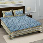 NAMDA CRAFTS Cotton Double Bedsheet King Size with 2 Pillow Covers Jaipuri Sanganeri Printed Multi Color 210 TC