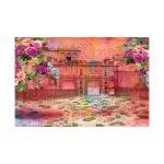 SHASWAT ART Beautiful Flowers on a Lake Scenery Painting Sparkle Coated Self Adhesive Wallpaper Without Frame Digital Reprint 24 inch x 36 inch Painting