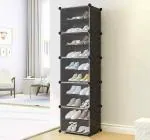 KEEKOS Black Plastic Multipurpose 6 Shelves Shoe Rack With Zip Door Cover And Side Pocket
