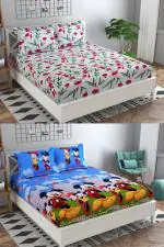 VORDVIGO 3D Polycotton Double Bedsheets Combo Pack of 2 Double Bed Sheets with 4 Pillow Covers, Size- 90*90 inches (Multicolor)