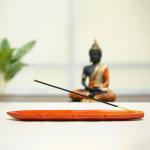 Soulveda Cycle Pure Wooden Agarbatti Stand With Ash Catcher (Orange) | Handmade Incense Sticks Holder | Leaf Shape Dhoop Stick Holder Teak Wood