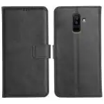 Profov Samsung A6 Plus Flip Cover Case | Hand Stitched | Shockpooof | Wallet Style Leather Flip Back Cover for Samsung Galaxy A6 Plus (Black)