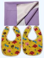 Maalove Combo of Baby Soft Breathable Washable Small Drysheet 50x70cm 1 unit Purple and Feeding Bibs Pack of 2 Yellow