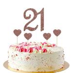 Festiko 21 Cake Topper For 21st Birthday Cake Topper With Heart Cupcake Toppers, Twenty One Years Old, Adults Birthday Wedding Anniversary Party Decorations (Rose Gold Glitter 5Pcs)