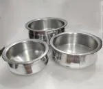 NAAYAGI - Aluminium / Polished - MULTI SIZE - SET OF 3 - Curry Chatty / Chatty Cooking Pot for Gravy, Frying - Set of 3 / Multi Size ( Silver Color )