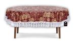 Stylista PVC Waterproof Oval 8 Seater Dining Table Cover WxL 60x108 Inches with White Border Lace Floral Pattern Beige