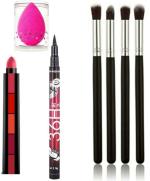 BINGEABLE HDA36 Pro Waterproof Sketch Pen Eyeliner, Long Lasting Super Matte 5 in 1 Lipsticks, Beauty Blender Makeup Sponges, 4 Pieces Makeup Blending Brush Set