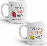 Bains Ceramic Butter Berry Funny Coffee Mug Couples Set Funny Husband and Wife Anniversary Cups Couple Gifts for Him and Her Wedding Engagement Presents (Butter-Berry)