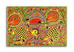 Tamatina Multicolor Madhubani Art Sita In Lanka Traditional Unframed Art Canvas Painting - 13X9 Inch