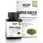 WOW Life Science Super Green Capsules - with Moringa, Wheatgrass, Spirulina, ACV, Beetroot, Chlorophyll & Pumpkin Seed - 550mg - 60 Veg Capsules